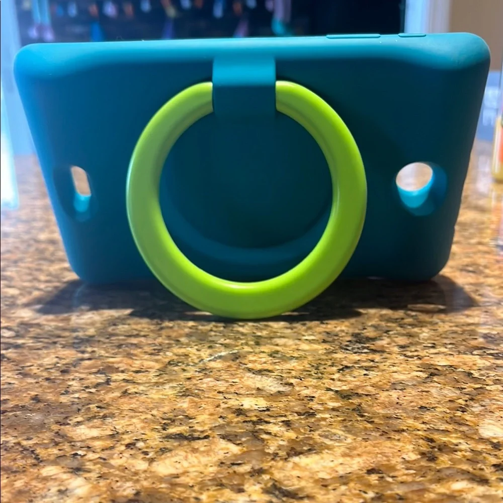Turquoise and green kids tablet cover with stand